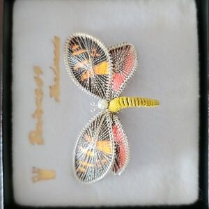 Vintage NOS Princess Handmade Wire Wrapped Faux Pearl Butterfly Pin Brooch